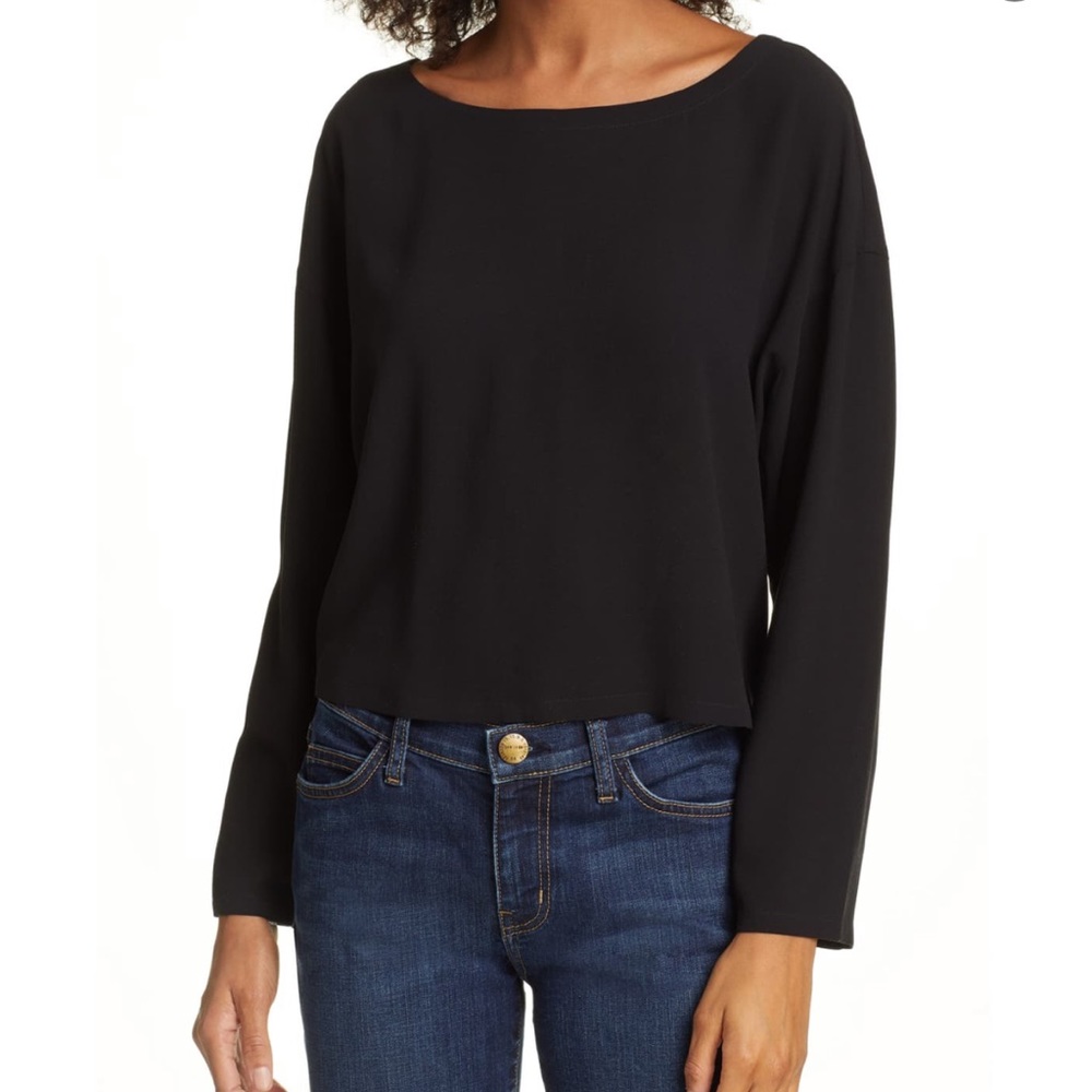 Eileen Fisher Ballet Neck Silk Top Black